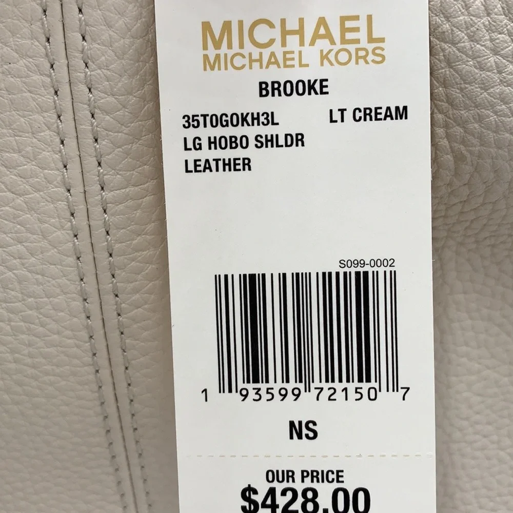 MICHAEL KORS BROOKE LG HOBO SHOULDER BAG LEATHER LT CREAM
